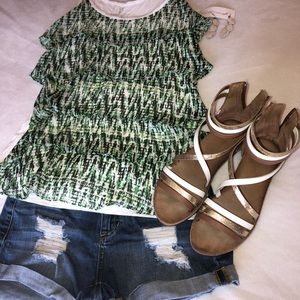 Nice Green and White Ruffled Tank Top!